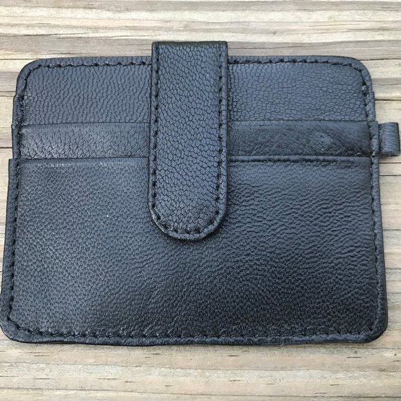 Handmade Card Holder Black Genuine Leather Mini Pu - Picture 2 of 10